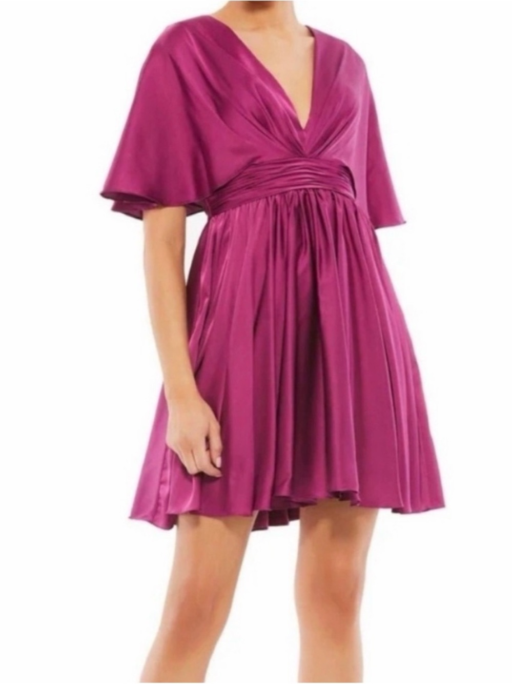 Mac Duggal 26605 Satin Flowy Cape Sleeve Mini Dress size 0
